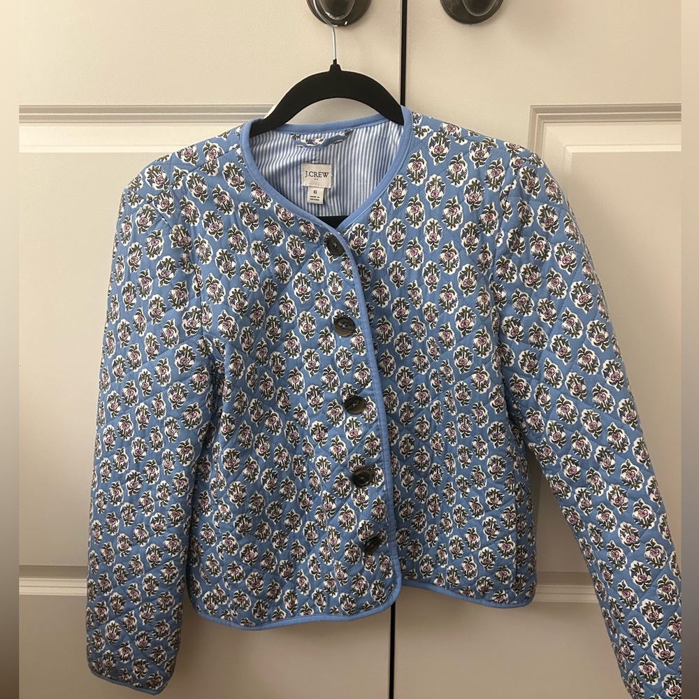 J.Crew Floral Quilted Jacket In Quiet Harbor Blue Size 6